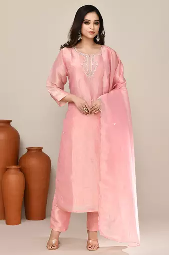 Pink shimmer embroidered kurta set