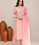 Pink shimmer embroidered kurta set