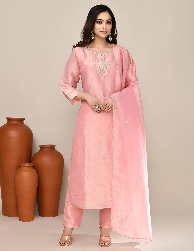 Pink shimmer embroidered kurta set
