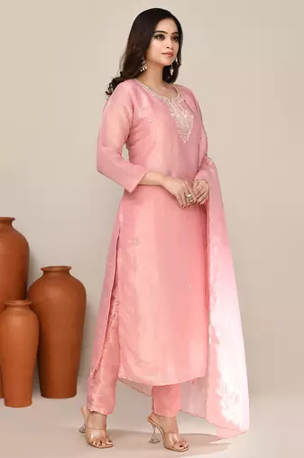 Pink shimmer embroidered kurta set