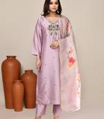 Mauve satin embroidered kurta set