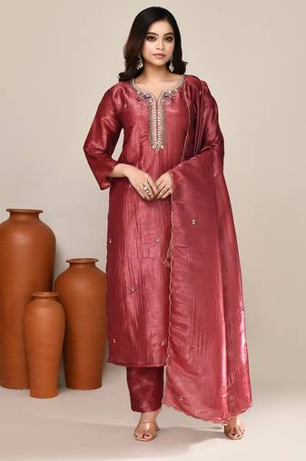 Maroon shimmer party wear kurta set
