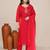 Magenta satin embroidered kurta set