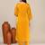 Yellow satin embroidered kurta set