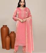 Pink satin embroidered kurta set