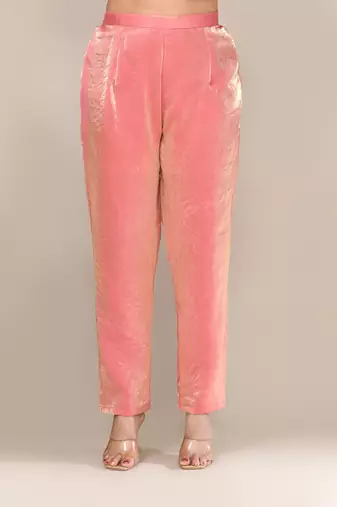 Pink satin embroidered kurta set