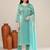 Sea green satin party wear kurta set