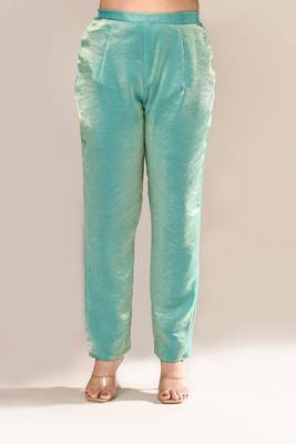Sea green satin party wear kurta set 4