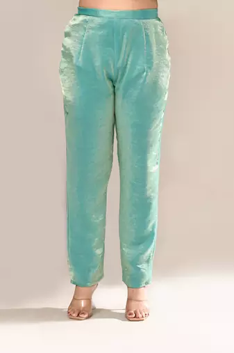 Sea green satin party wear kurta set