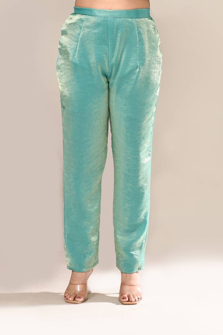 Sea green satin party wear kurta set