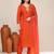 Orange satin embroidered kurta set
