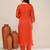 Orange satin embroidered kurta set
