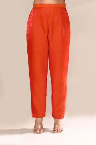Orange satin embroidered kurta set