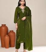 Mehendi green satin designer kurta set