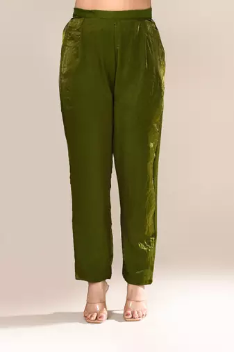 Mehendi green satin designer kurta set