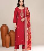 Maroon satin festive wear kurta set