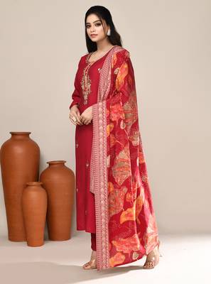 Maroon satin festive wear kurta set 2