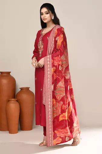 Maroon satin festive wear kurta set
