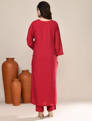 Maroon satin festive wear kurta set 3