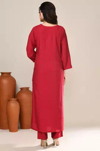 Maroon satin festive wear kurta set