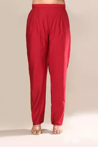 Maroon satin festive wear kurta set