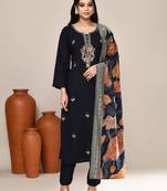 Navy blue satin festive kurta set