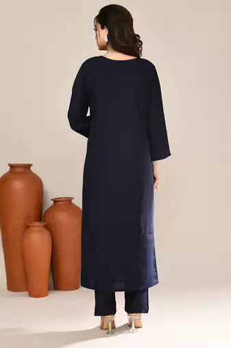 Navy blue satin festive kurta set