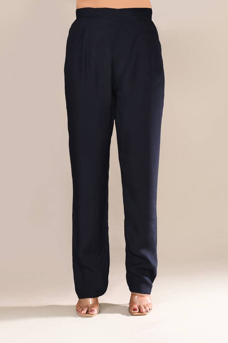 Navy blue satin festive kurta set