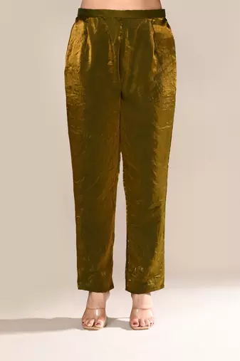 Olive shimmer embroidered kurta set