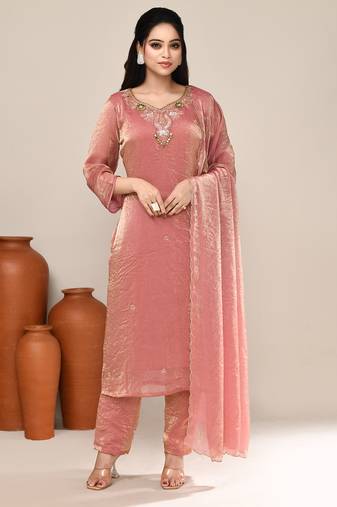 Pink shimmer festive wear kurta set