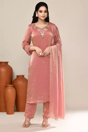Pink shimmer festive wear kurta set