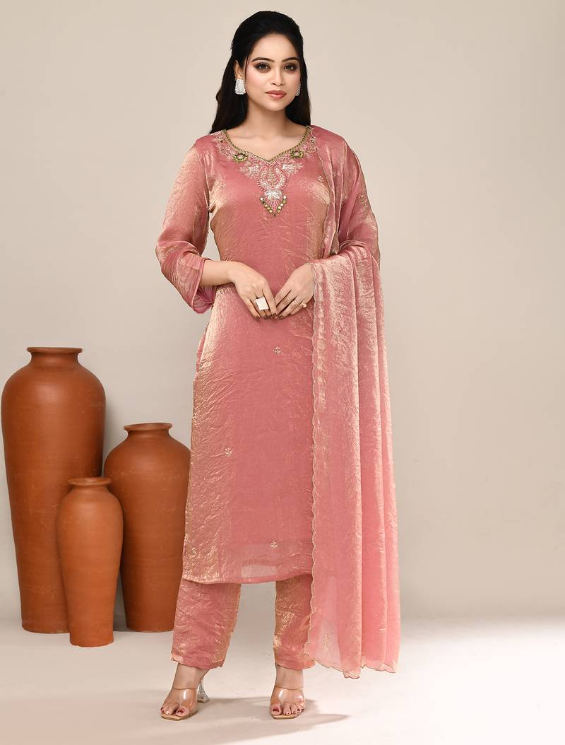 Pink shimmer festive wear kurta set