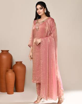 Pink shimmer festive wear kurta set 2
