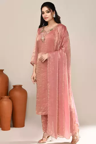 Pink shimmer festive wear kurta set