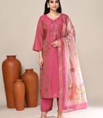 Pink cotton embroidered kurta set