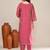 Pink cotton embroidered kurta set