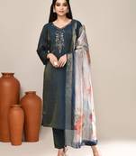 Blue cotton embroidered kurta set