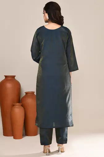 Blue cotton embroidered kurta set