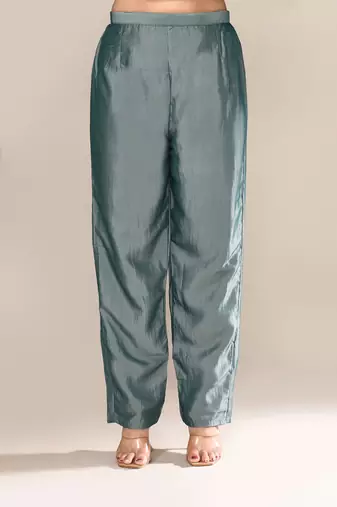 Grey satin embroidered kurta set