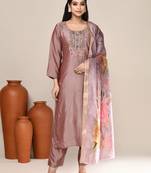Lavender satin festive wear kurta set