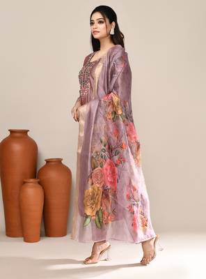 Lavender satin festive wear kurta set 2