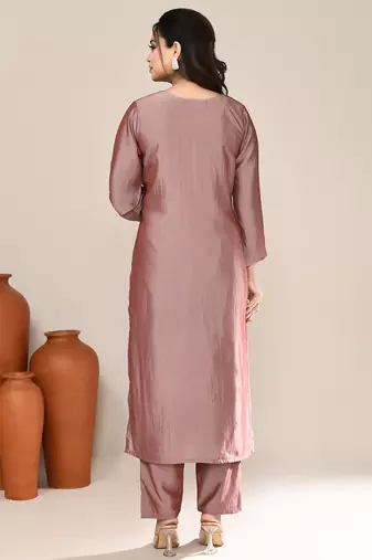 Lavender satin festive wear kurta set