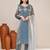 Blue satin embroidered kurta set