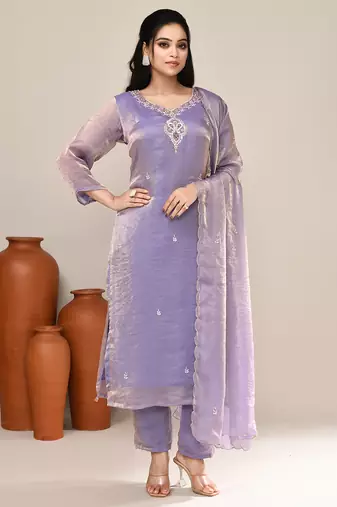 Lavender satin party wear kurta set