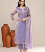Lavender satin party wear kurta set