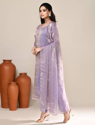Lavender satin party wear kurta set 2