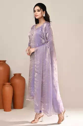 Lavender satin party wear kurta set
