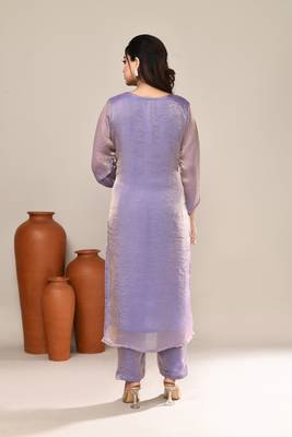 Lavender satin party wear kurta set 3