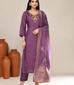 Purple art silk festive kurta set