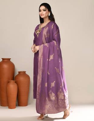 Purple art silk festive kurta set 2